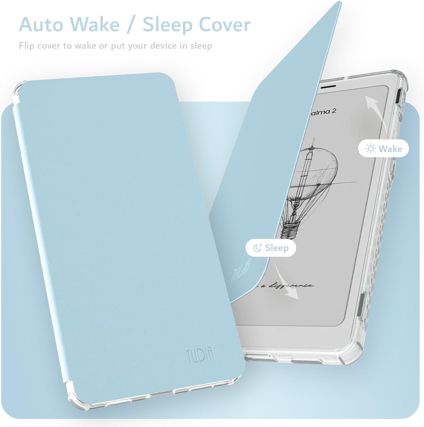 TUDIA [2-in-1 Case Bundle] Designed for Onyx Boox Palma 2 - Includes SKN Flip V2 with Auto Wake/Sleep & SKN Clear Shockproof Slim Back Cover - [DO NOT FIT Palma 2 PRO] - Pink & Clear Blue