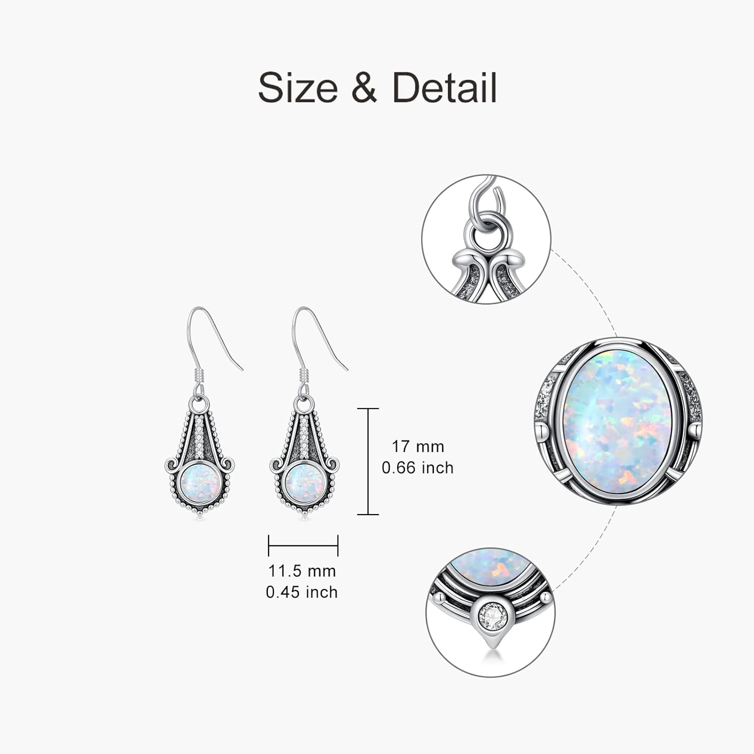 Opal with Genuine Diamond Earrings for Women 925 Sterling Silver Dainty Opal Hooks Dangle Earrings Anniversary Birthday Valentine's Day Jewelry Gift for Her - Image 2