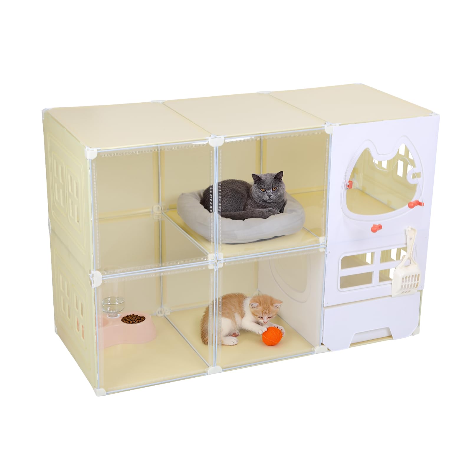 2 Tiers Cat Cages  with Cats Toilet,Outdoor Cat Enclosure,106x46x71cm