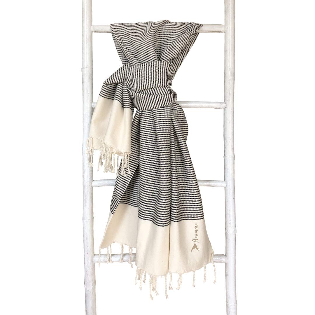 Toalla de Playa XL Venecia - Blanca y Negra - Toalla 100% algodón - Toalla de Playa Grande - Tamaño :180 x 195 cm - Incluye Bolsa de Viaje - Secado rápido - Toalla de Playa fouta Doble