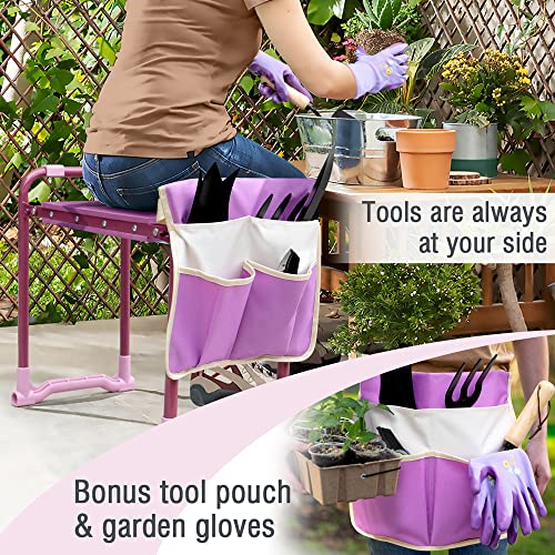 Colwelt Garden Kneeler Upgraded, Gardening Kneelers Stool with Rugged & Sturdy Steel Frame, Garden Seat and Kneeler Bench with Tool Pouch, EVA Foam Pad Protects Your Knees(Purple) by Colwelt - Used condition - Image 6