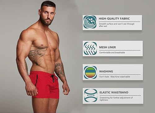 Miniatura 6 de Traje de baño para hombre de secado rápido, bolsillos con cremallera, pantalones cortos de natación con forro de malla