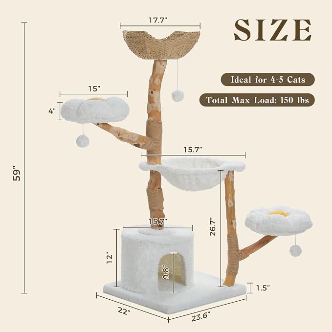 Casa para gatos de 59 pulgadas en madera sólida con postes y plataformas miniatura 3