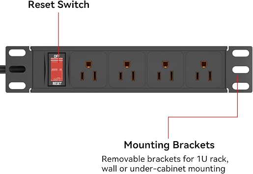 10 Inch Rack Power Distribution Unit, 1U (4 Outlets) 10 Inch Mini Rack, with Protection (125V/15A Cord, 6 Feet) Power Strip for