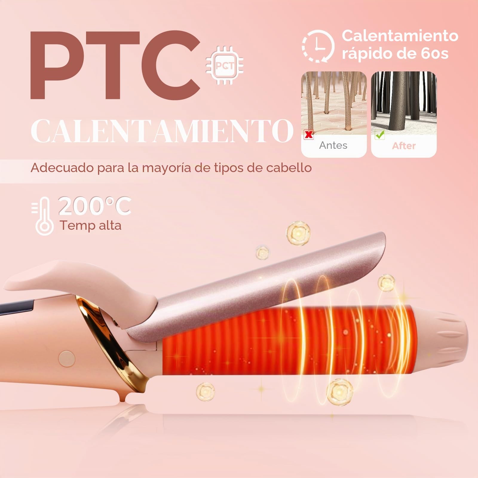 UMIGA Rizador de pelo de 25 mm para pelo corto, rizador de pelo de viaje con pantalla LCD, 5 temperaturas ajustables 120-200 ℃, doble voltaje rizador con abrazadera