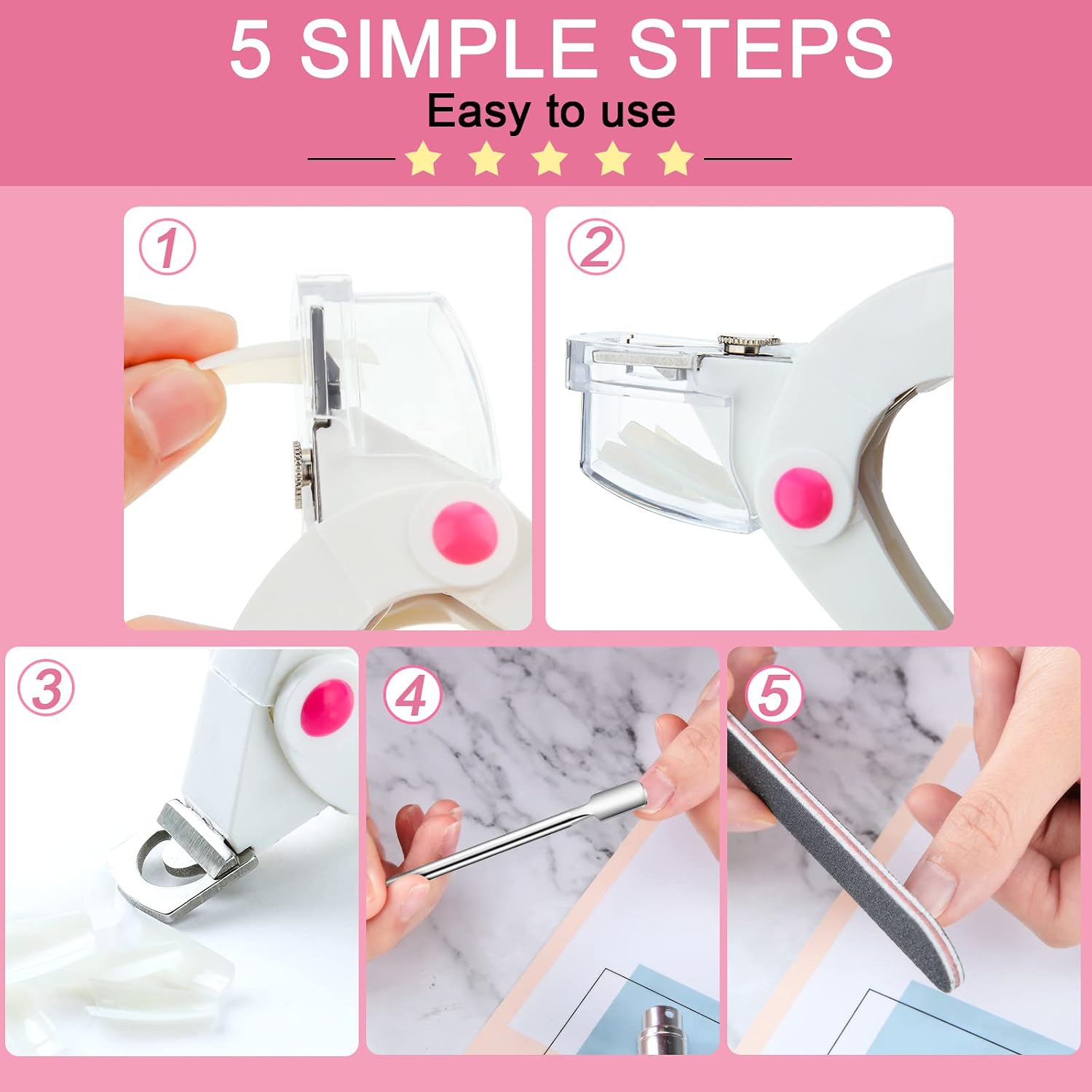7 Pieces Nail Art Tools Set, False Acrylic Nail Cutter Fake Nail Clippers with Pointed Blade U-Shape Trimmer, Cuticle Pusher, Cuticle Remover and Double-Sided Nail Files for Nail Art Manicure