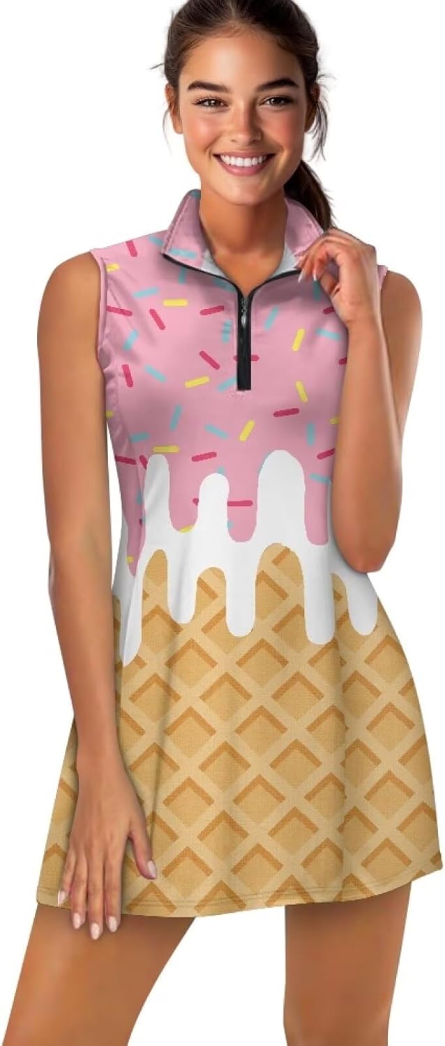 Tennis Dresses for Women Athletic Dress with Shorts 2 Pockets Zip Up Sleeveless Golf Workout Dress Size XS-2XL