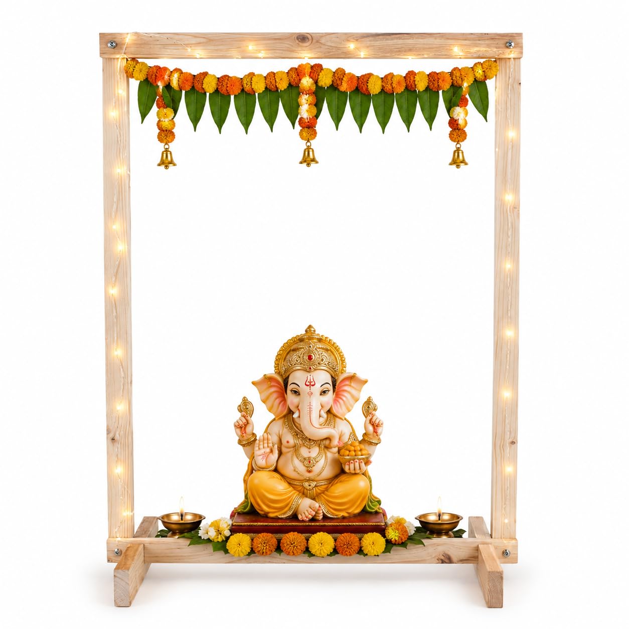 Itsy Bitsy Folding Pine Wooden Decoration Backdrop Stand 24 x 18 Inch | Pooja Decoration Backdrop Frame, Tabletop Display, Ganesha Chaturthi Festival Decoration, Event Backdrops & Home Décor-image-49