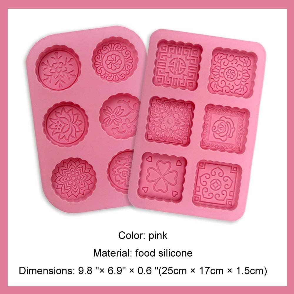 BESTZY 2 Pcs Round & Square 6-Cavity Silicone Soap Mold DIY Soap Mould Mooncake Chocolate Wafer Silicone Molds for Halloween