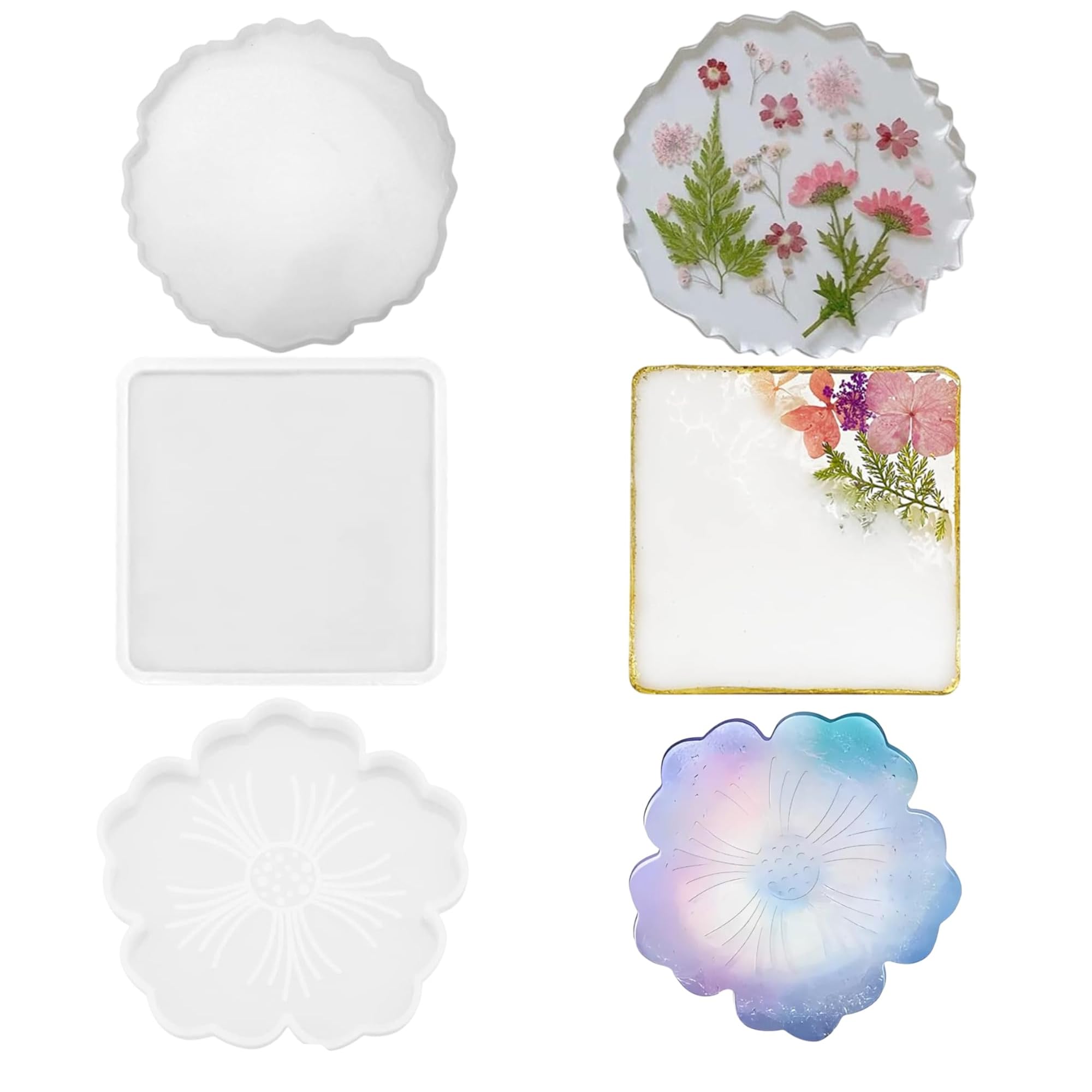 4-Pack Silicone Resin Coaster Molds Set, 4-Inch Thick, Coaster Molds for Resin Casting, 4 Unique Designs, Perfect for DIY Crafting, Epoxy Resin Molds for Coasters