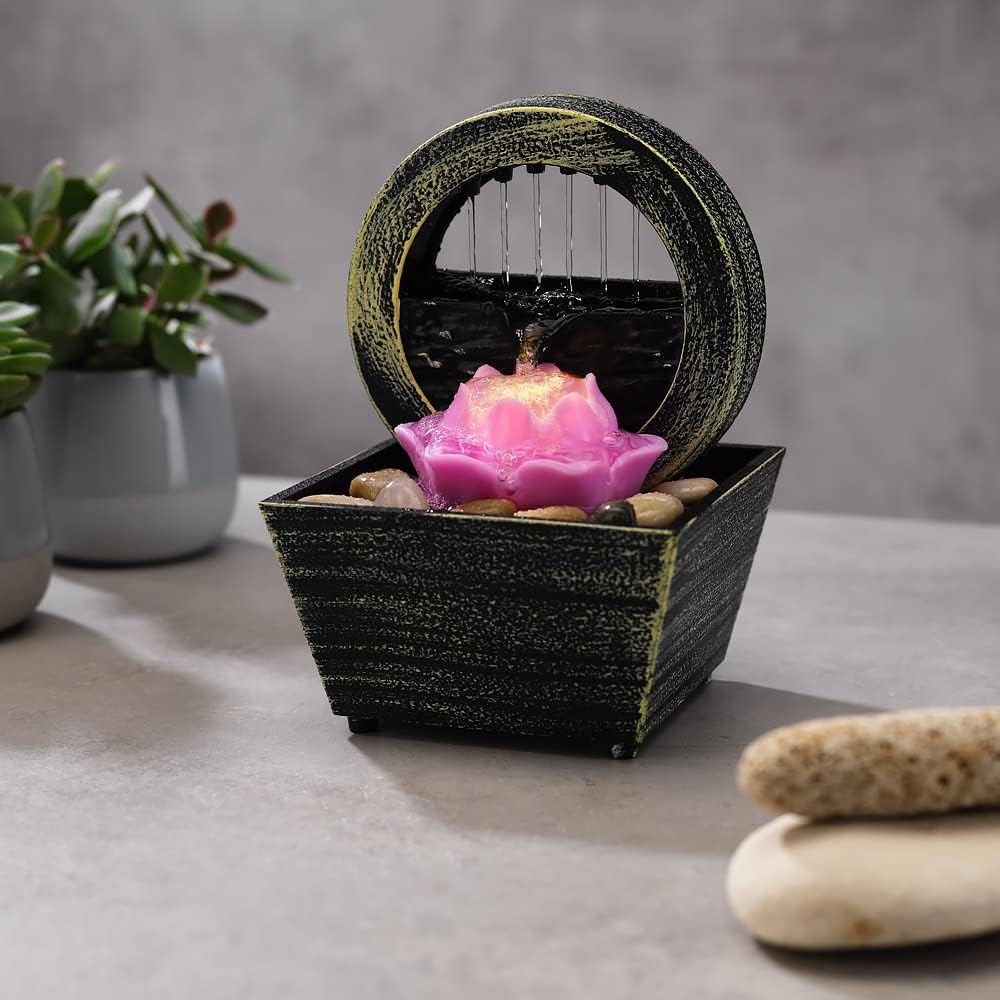 Well Being Calming Water Fountain with LED Faux Lotus Flower - AA Battery Power