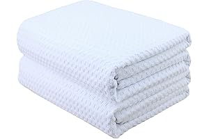 POLYTE Oversize Quick Dry Lint Free Waffle Weave White Bath Towels - Set of 2