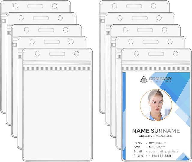 Vicloon Plastic Card Holder, 10Pcs Vertical Name Card Holder Name Tag Clear Badge ID Card Holders Waterproof ID Badge Card