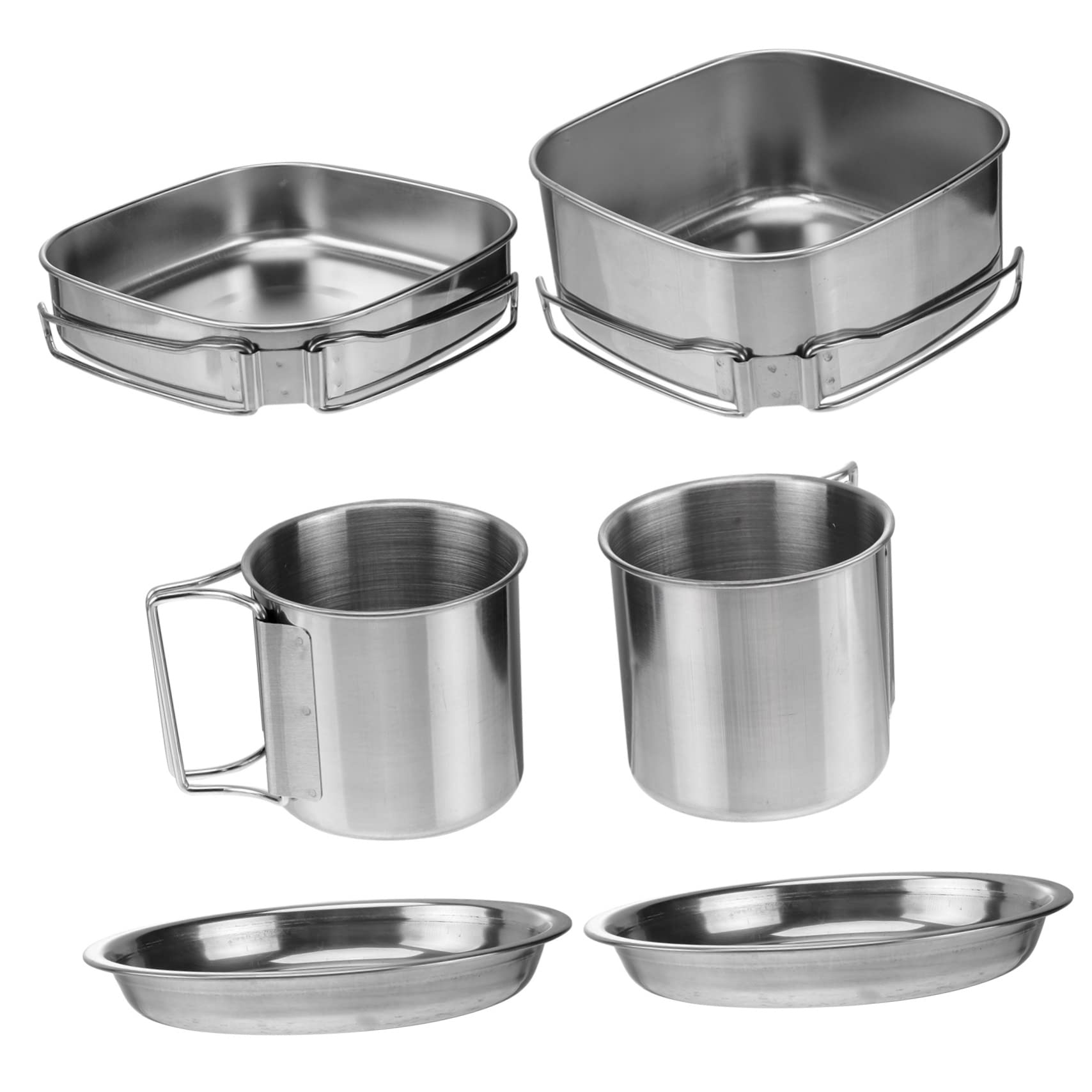 TOPBATHY Ensemble de Vaisselle de Camping 6 Pièces en Acier Inoxydable Léger Poêle Pliable et Poignées pour 3-4 Personnes Randonnée et Barbecue
