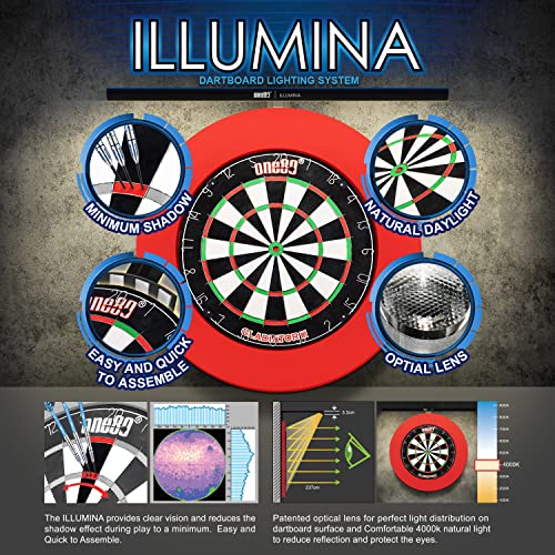 One80 Illumina Dartboard Lighting System, Minimum Shadow And Clear Vision Design, Natural Sunlight Effect, Tape Measure And Spirit Level Included, Dartboard And Surround Not Included #TOP3