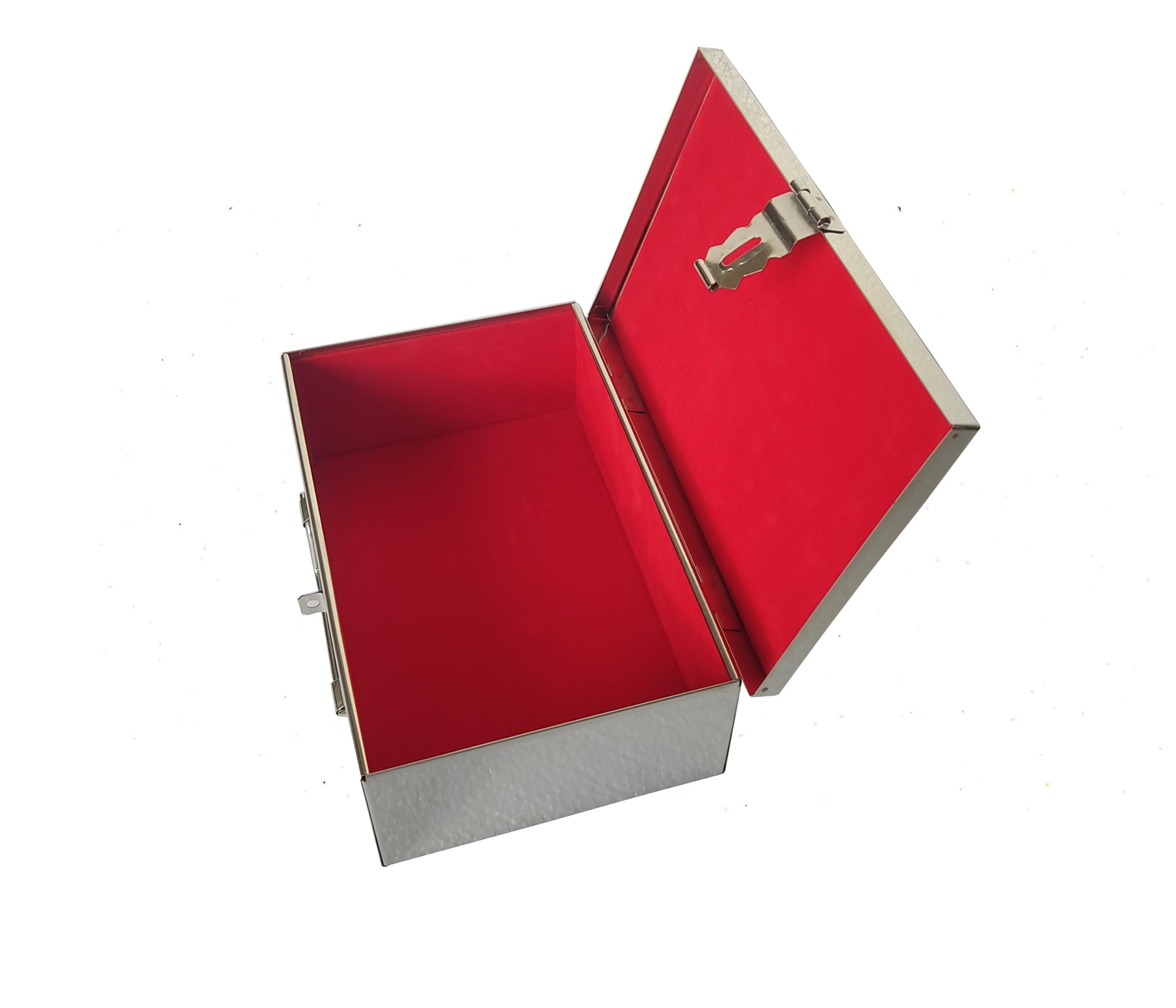 Stainless Steel Jewellery Box for Ornaments - Bank Locker Safe Storage Container Cash,Pooja peti - with Velvet Lining Size 9 Inch (W-23 cm, L-15.5 cm, H-7.5 cm) (velvet box)-image-46
