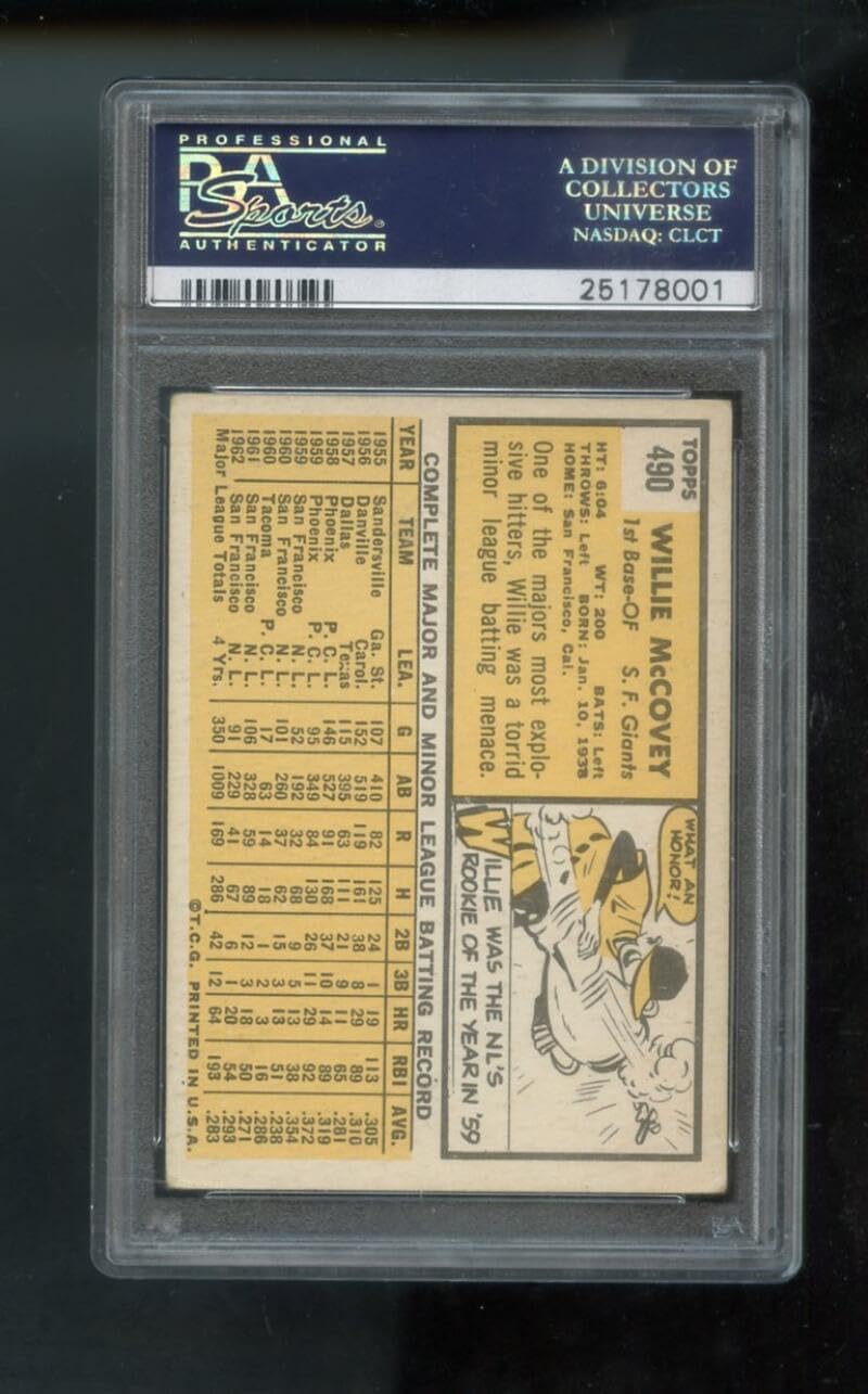 1963 Topps #490 Willie McCovey PSA 4 Graded Baseball Card MLB San Francisco Giants