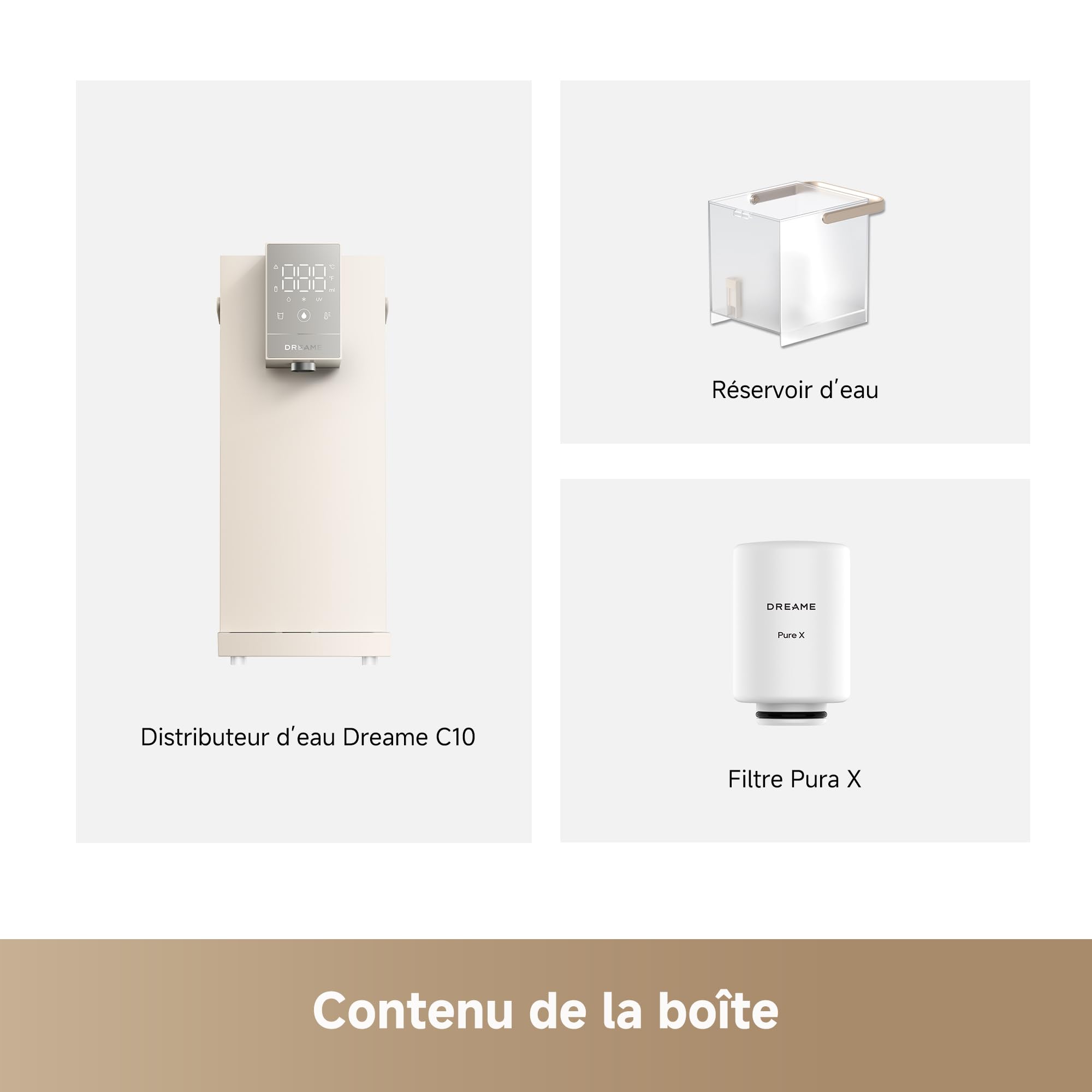 DREAME C10 Distributeur d’Eau Chaude et Froide instantanée de comptoir, Eau purifiée, température réglable, sans Installation, stérilisation UV, Filtration Multicouche, réservoir 2,7L