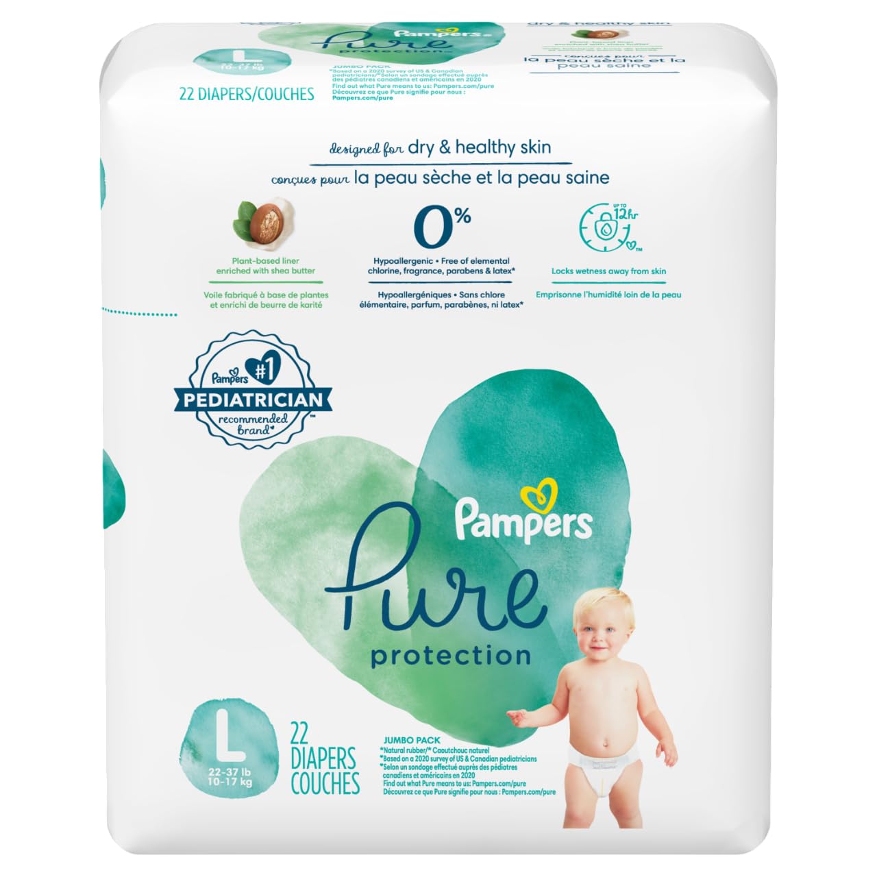 Pampers Pure Protection Baby Diapers, Taped Diapers, (L) Size 4, 22 Count [Hypoallergenic and unscented protection 0% chlorine paraben latex]-picture-28