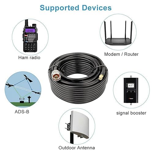 Miniatura 5 de 2 cables N macho a SMA macho de 1 pie, cable SMA a N de 50 ohmios, cable coaxial KMR240 de pérdida ultra baja para enrutador WiFi, receptor GPS,