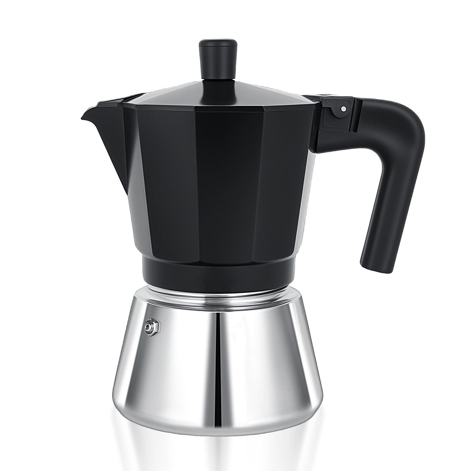 VINATO Nouvelle Cafetiere Italienne Induction, Cafetière Moka 6 Tasses, Cafetière pour le Camping, avec Soupape de Sécurité Noir et blanc