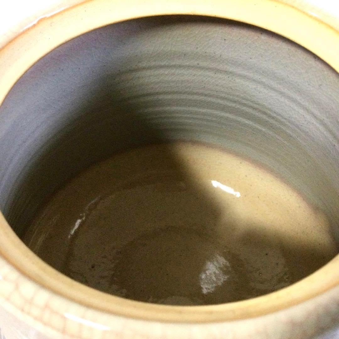 砥部焼 萩手茶釜形水指 白水窯 供箱付 茶道具 B951 径