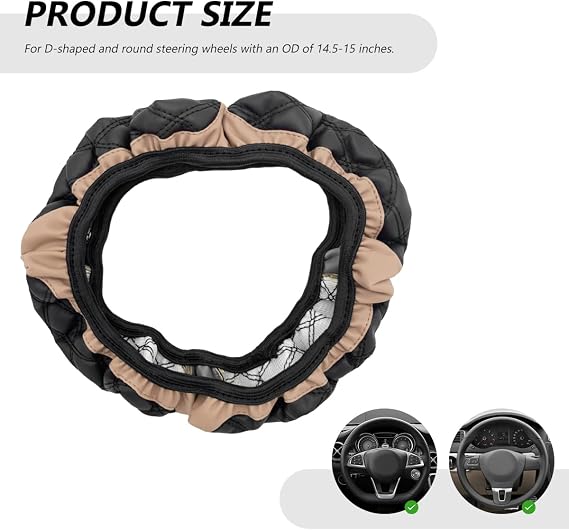 Car Steering Wheel Cover, 15 Inches Leather Steering Wheel Protector with Non-Slip Grip, Universal Wheel Covers Interior Decoration for Sedens Trucks SUVs, Car Accessories (Beige)