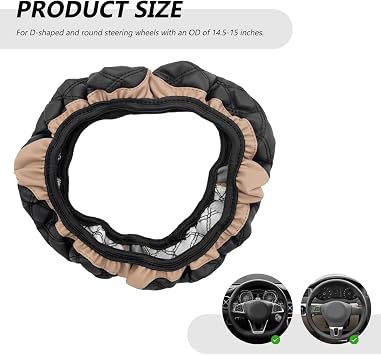 Car Steering Wheel Cover, 15 Inches Leather Steering Wheel Protector with Non-Slip Grip, Universal Wheel Covers Interior Decoration for Sedens Trucks SUVs, Car Accessories (Beige)