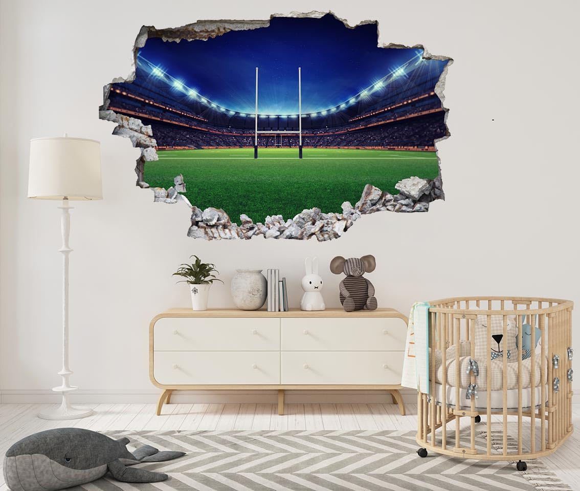 Rugby Stadium Sport Wall Sticker Decal Print Kids Bedroom Decor BD68 (Medium: 64cm x 43cm (25in x 17in))