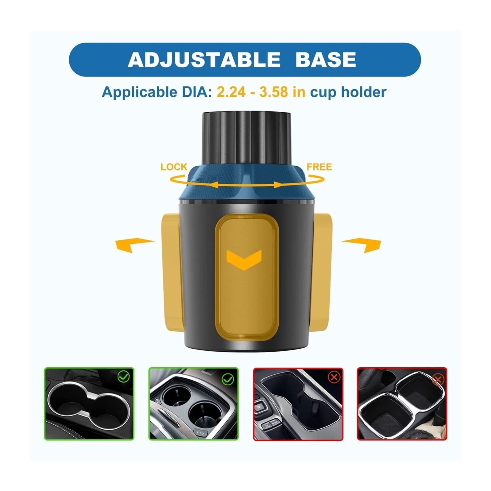 Samochodowy uchwyt na kubek uchwyt na telefon obracany o 360 uchwyt na kubek ekspander z regulowaną podstawą kompatybilny iPhone i wszystkie 4-6-calowe telefony komórkowe