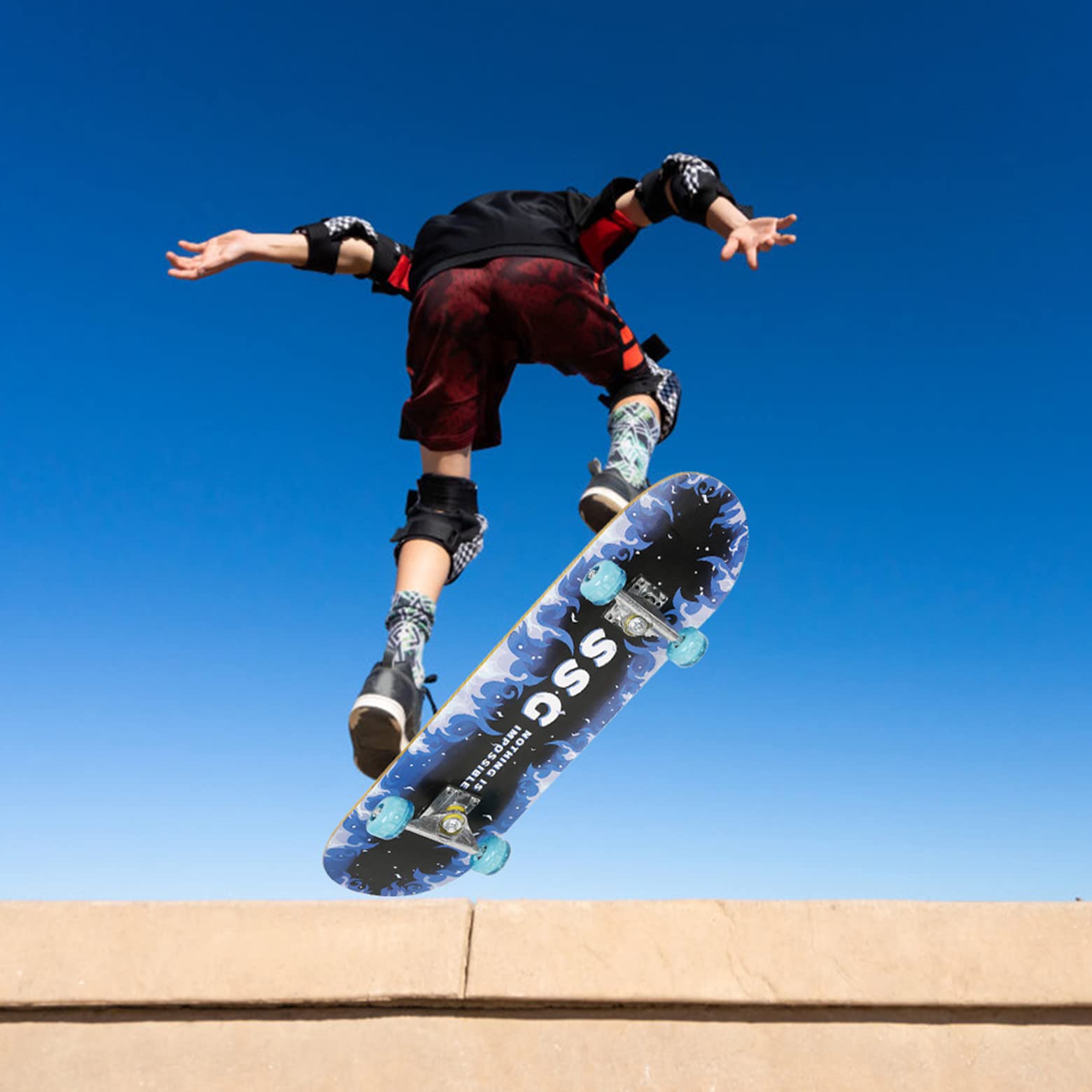 Skateboard Completo para Adolescentes Adultos Principiantes 7 Capas Arce Completo Skateboard, Doble Kick Trick Board para Adultos, Adolescentes, múltiples diseños