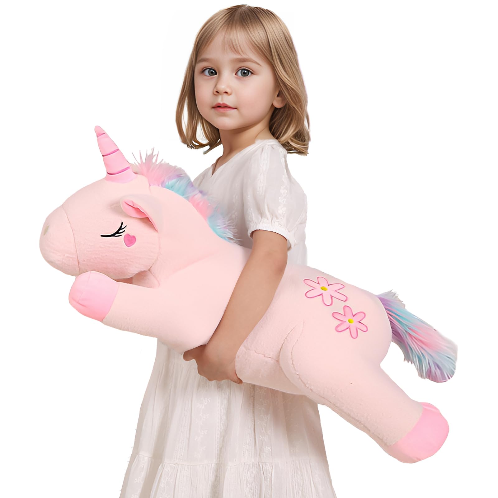 Dalmao 24inch/60cm Cute Giant Pink Rainbow Unicorn Plush Soft Body Pillow Plushies, Large Unicorn Stuffed Animals Toy Big Doll, Gifts for Kids Girls and Boys Birthday — image 1