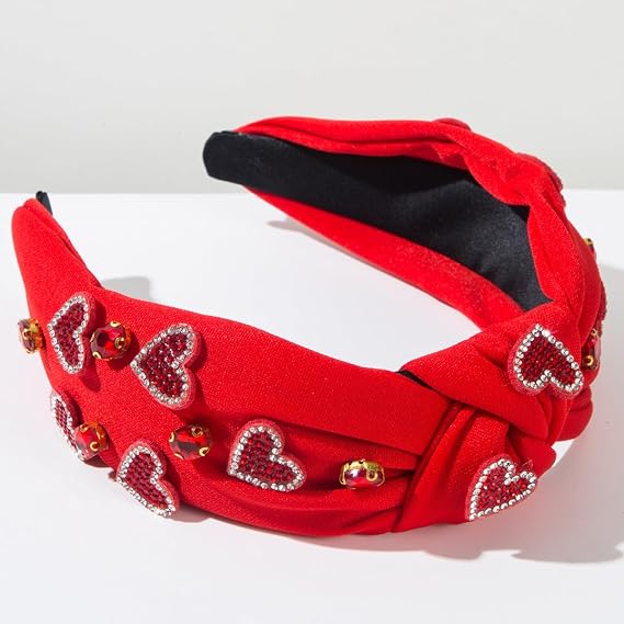 Red Heart Valentines Headband for Women Rhinestone Beaded Heart Headbands Valentine Day Hair Accessories Jewelry Gifts
