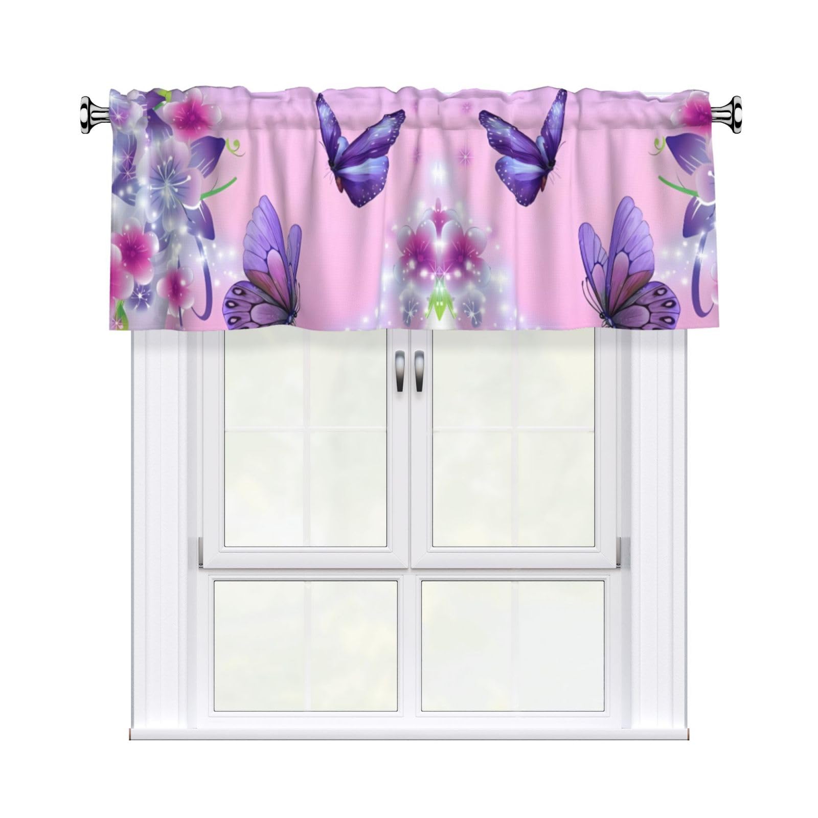 YYHHAOFA Pink Butterfly Prints Durable Kitchen Window Layer – 54x18 Inch 100% Polyester Valance with Precision Construction