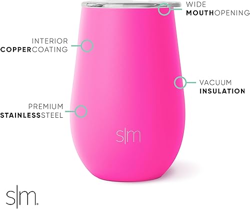 Miniatura 2 de Simple Modern Vaso de vino con tapa, bonito vaso de vidrio sin tallo con tapa a presión, taza de café aislada de acero inoxidable, regalos para