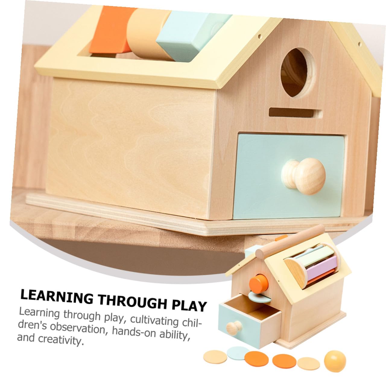 Hemobllo Juguete Educativo Montessori de Madera para Pequeños 1-3 Años Caja de Monedas y Bolas para Motricidad Fina Juego Sensorial Compacto para Desarrollo Preescolar