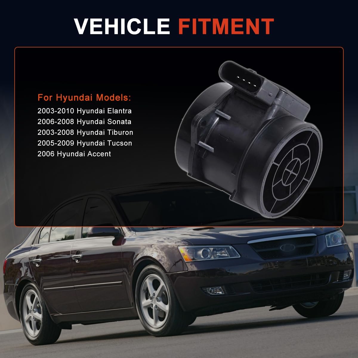 5WK96431 Mass Air Flow Sensor MAF Fit for Hyundai 2003-2010 Elantra, 2006-2008 Sonata, 2003-2008 Tiburon, 2005-2009 Tucson, 2006 Accent - Replaces 28164-23700, 28164-25000