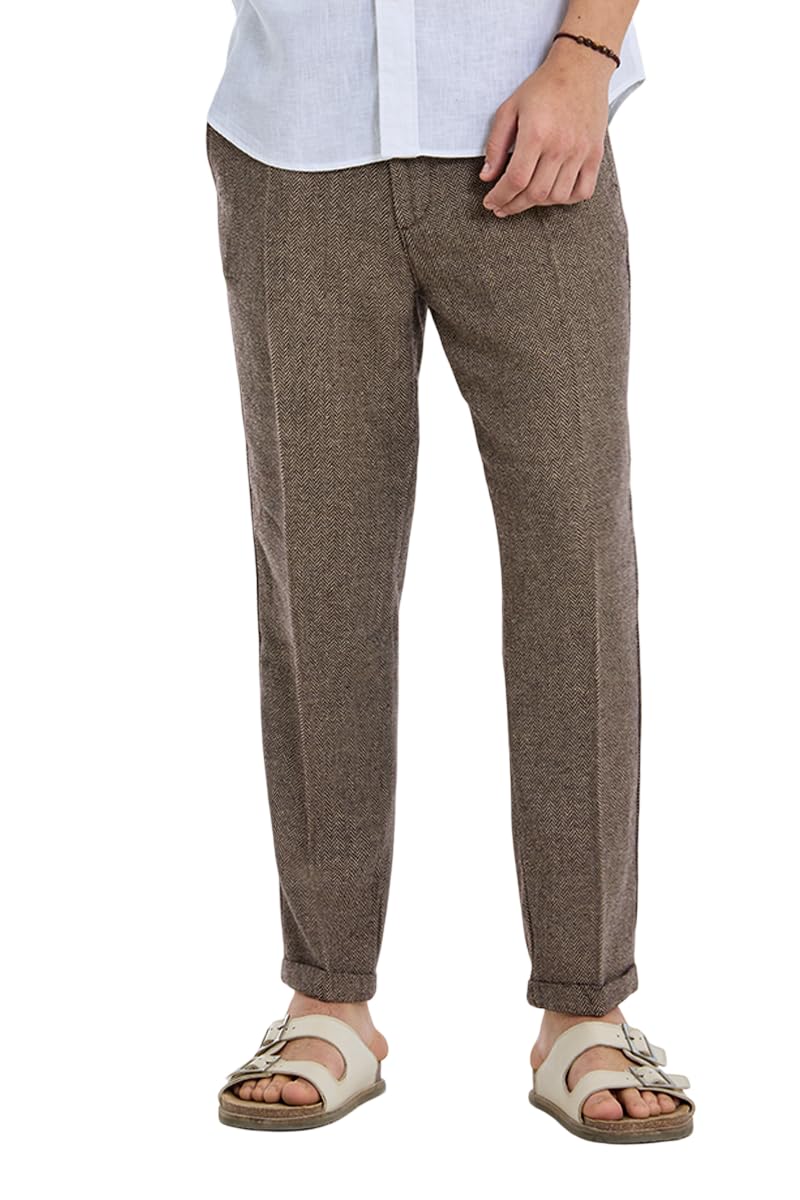 snitch Men Trousers Formal Wear | Relaxed Fit Mid Rise Herringbone Pattern Self-Design Textured Style | Durable Polyester Blend & Wool Fabric for Winter & Office Wear-picture-33