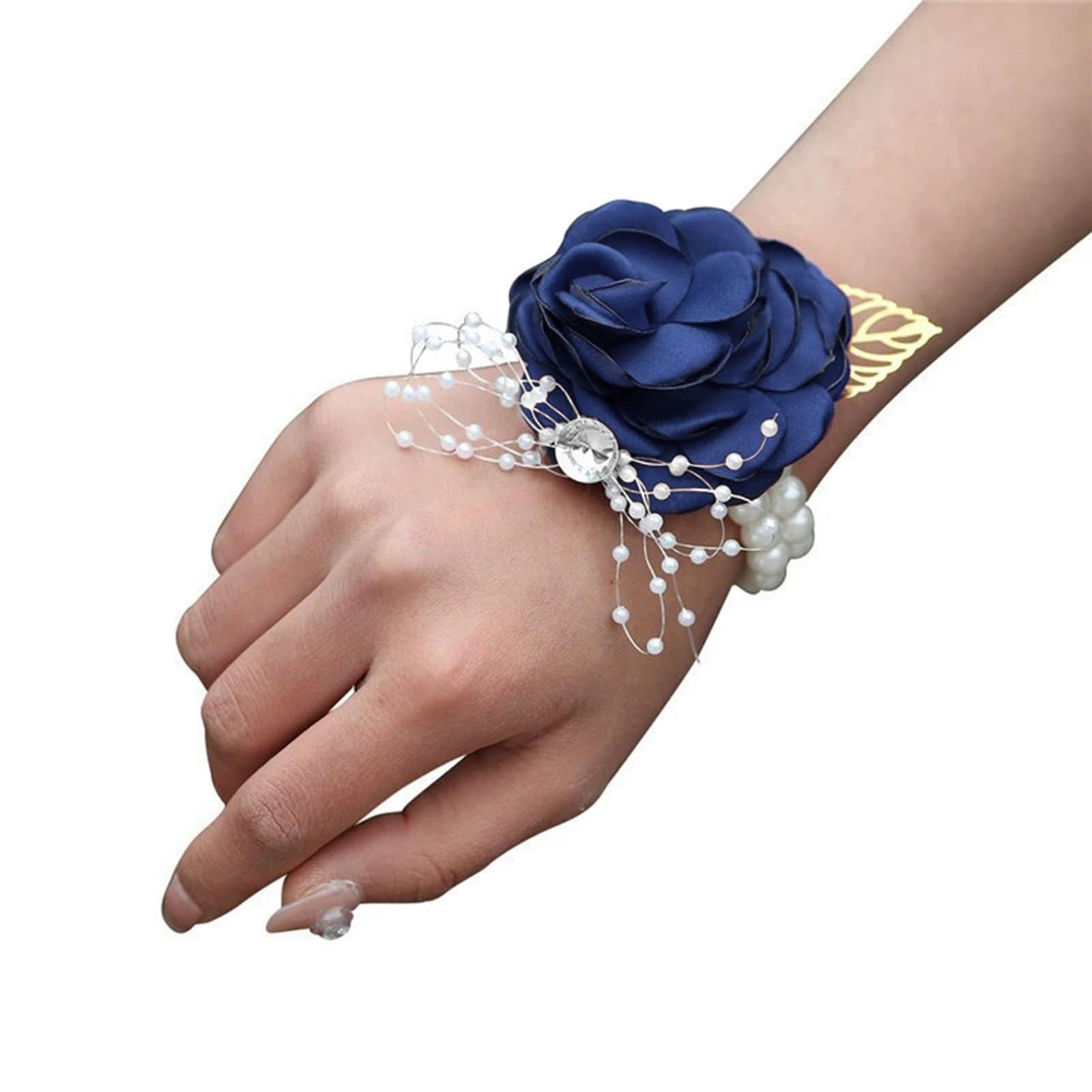 matumou Rose Wrist Corsage Boutonniere Fine Workmanship Rhinestone Corsage Elegant Wedding Flower Accessories
