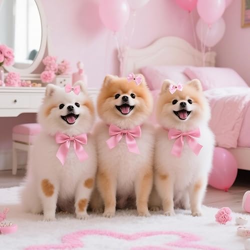 Miniatura 5 de Lazos para perros, 20 unidades de bonitos lazos para el pelo de perro con bandas de goma, accesorios para perros rosados, estilo mixto, perlas de