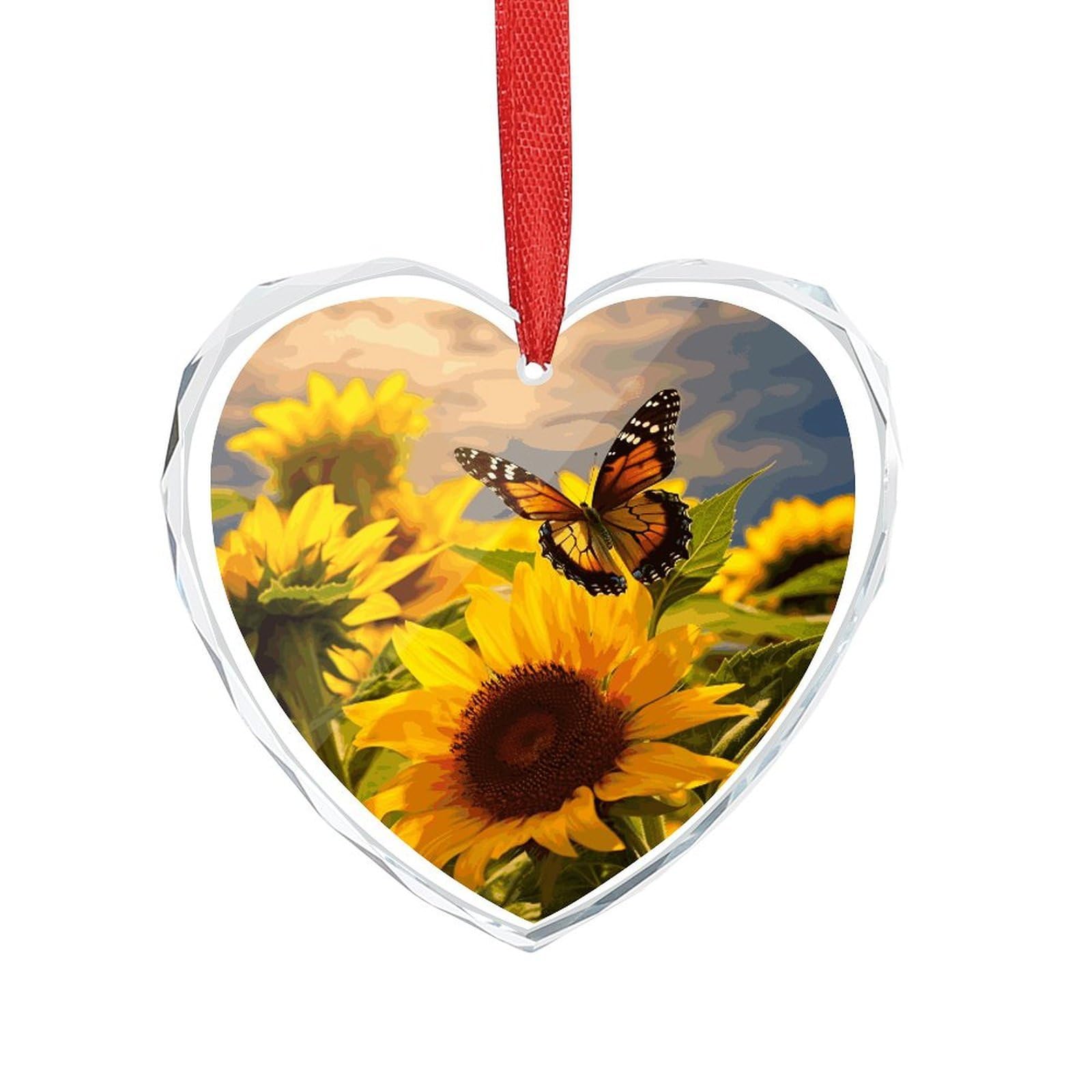 Wsoihfec Style Sunflower Butterfly Engagement Gifts For Couples, Glass Ornaments Just Married Bridal Shower Decor, Heart Keepsake Decor For Bride & Groom