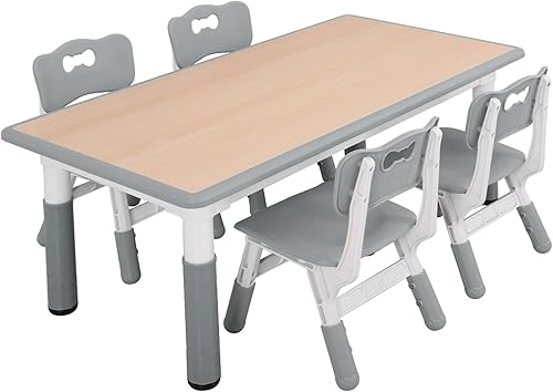 Miniatura 29 de UNICOO - Juego de mesa y sillas de estudio para niños, escritorio de arte infantil de plástico ajustable en altura con 4 asientos, juego de mesa de