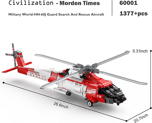 Miniatura 3 de JMBricklayer HH-60J - Juego de construcción de helicóptero, juguete de helicóptero de rescate militar, exhibición coleccionable, modelo de avión