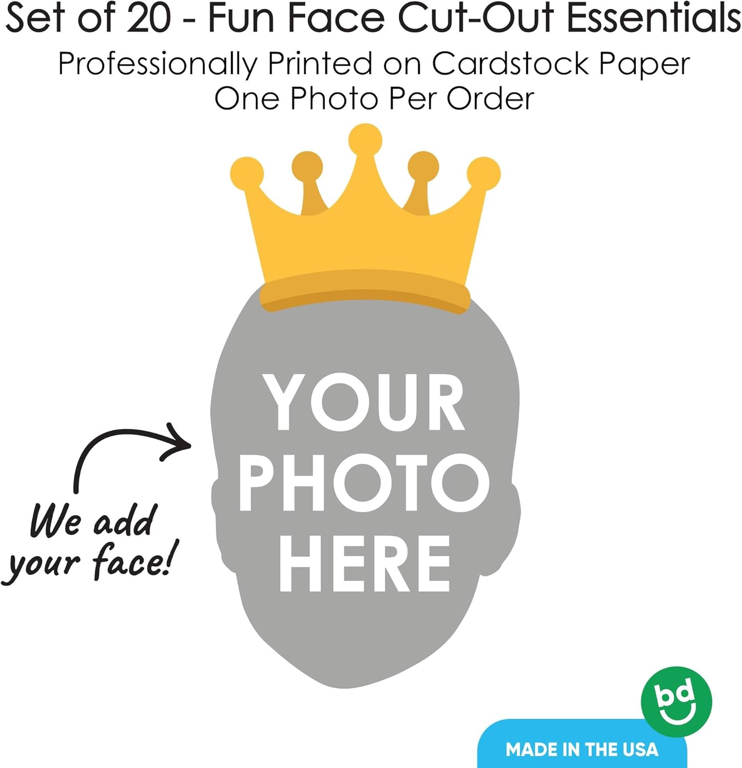 Big Dot of Happiness Custom Photo Head Cut Out Decorations - DIY Personalized Face Cutouts for Party Events, Professional Grade Cardstock, 20-Piece Set