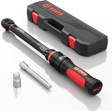 VANPO Torque Wrench 3/8-Inch Drive, 10-100 ft-lb, for Motorcycle | 3% Precision, Calibration, Click Style, TPR+ABS Handle, Dual Direction, Dual Direction, for Spark plugs, Brake & Lug nuts