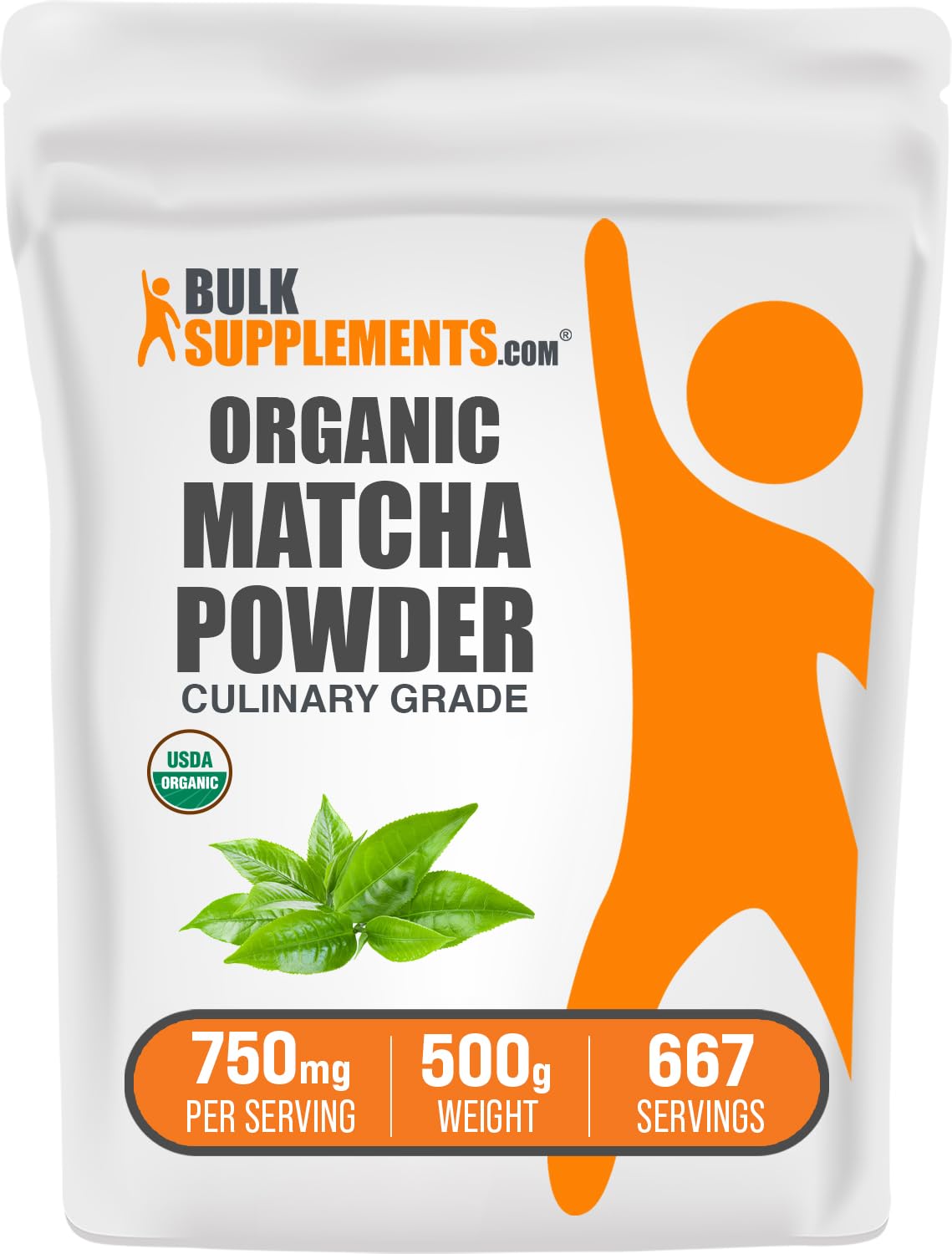 BulkSupplements.com Organic Matcha Powder - Matcha Powder for Latte, Culinary Grade Matcha - Organic & Gluten Free, 750mg per Serving, 500g (1.1 lbs) (Pack of 1)