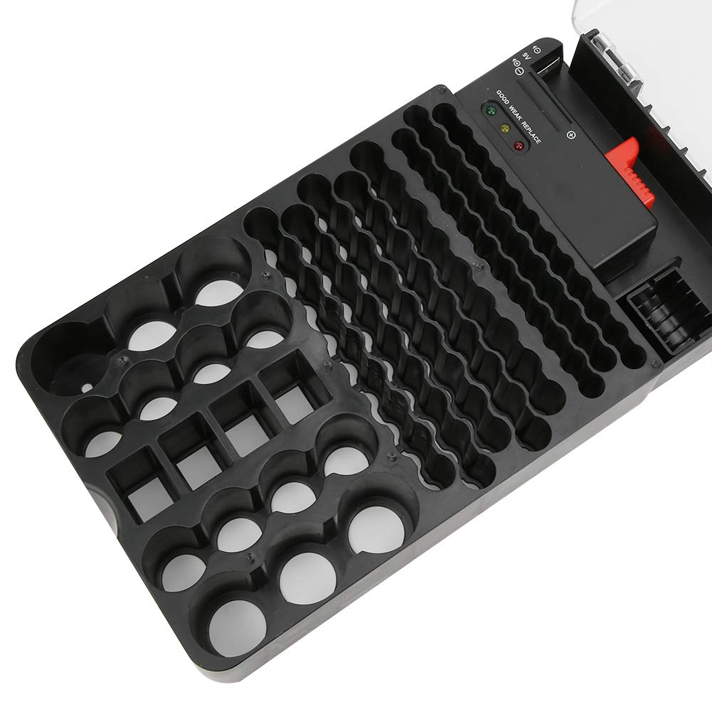 Conteneur en matériau ABS Transparent – ​​Mallette de Rangement multifonctionnelle à 104 Compartiments et Organisateur avec testeur de Batterie intégré – Indicateur d'état à 3
