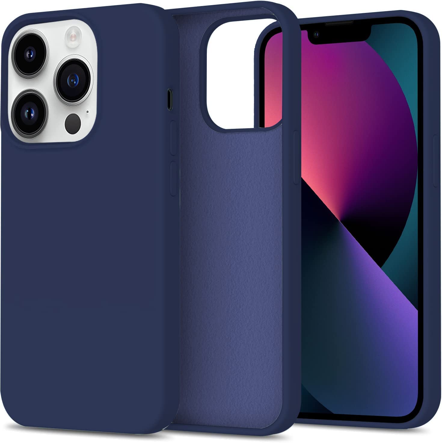 SAMARTH ENTERPRISE Microfiber Candy Case Compatible for iPhone 14 PRO, Shockproof Slim Back Cover Liquid Silicone Case (Navy Blue)