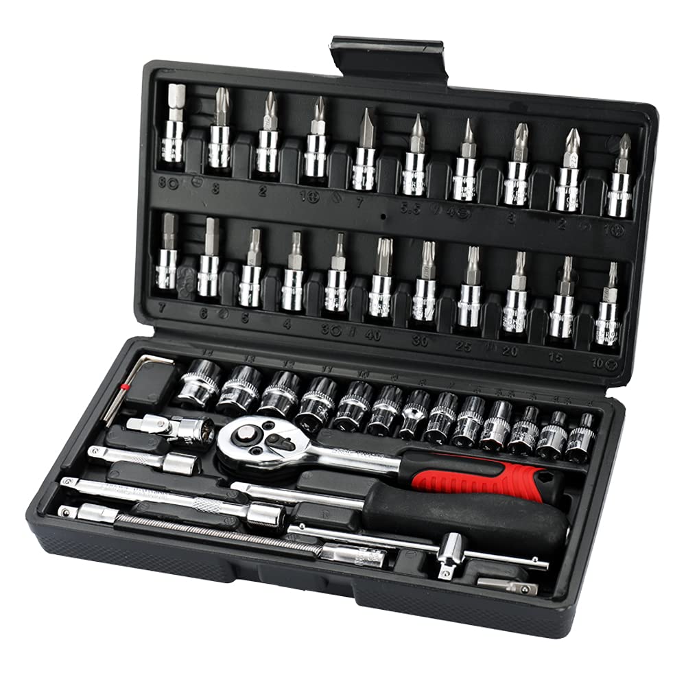 Morelian 46pcs Multifunctional Professional Steel Socket Wrench Tool Set Car Repair Toolbox Automobile and Motorcycle Tools