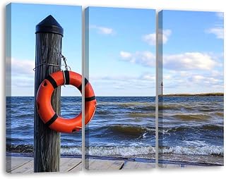 3 Panels Canvas Wall Art Grand Haven Pier Life Preserver Poster Print On Canvas Artworks for Office Home Living Room Decor Framed Ready to Hang 16"x32"x3pcs